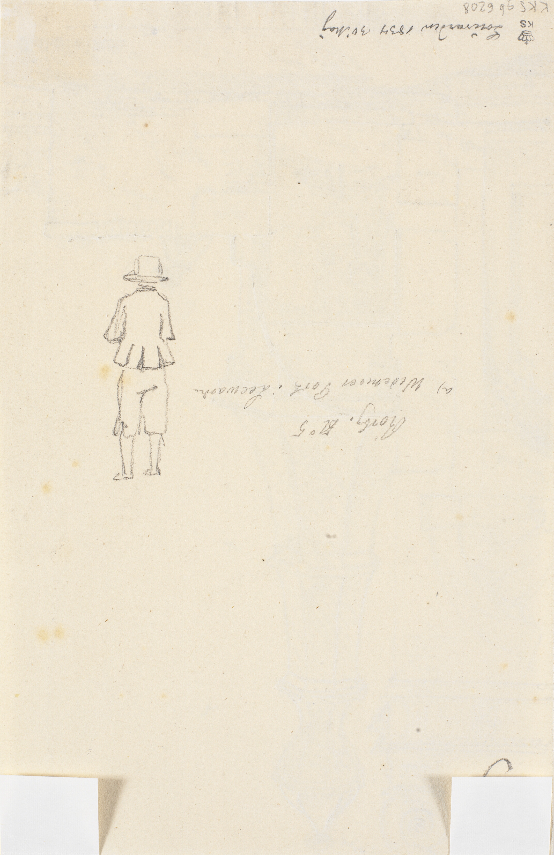 Blyantsskitse af stående mand set bagfra